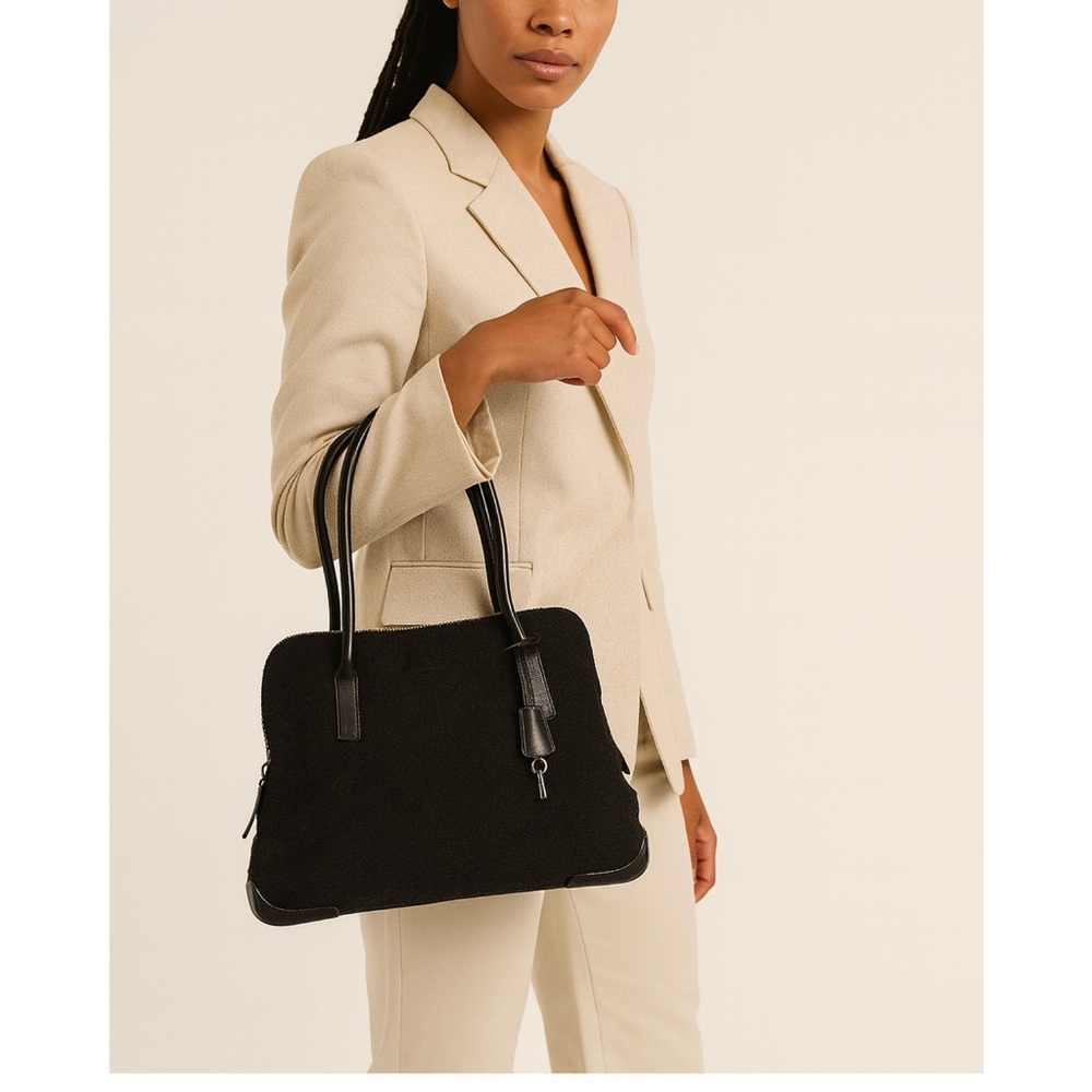 Prada Vintage Black wool & leather tote